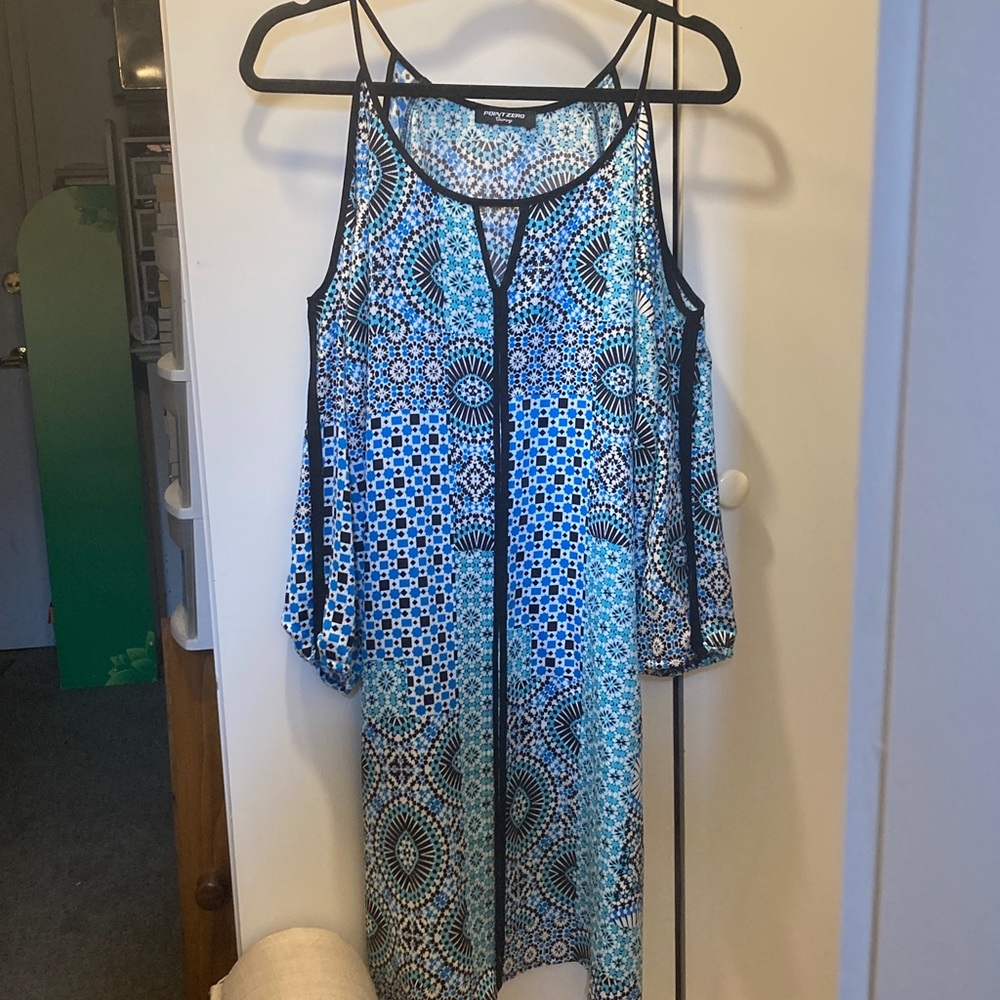 Point Zero Turquoise and Black Geometric Dress